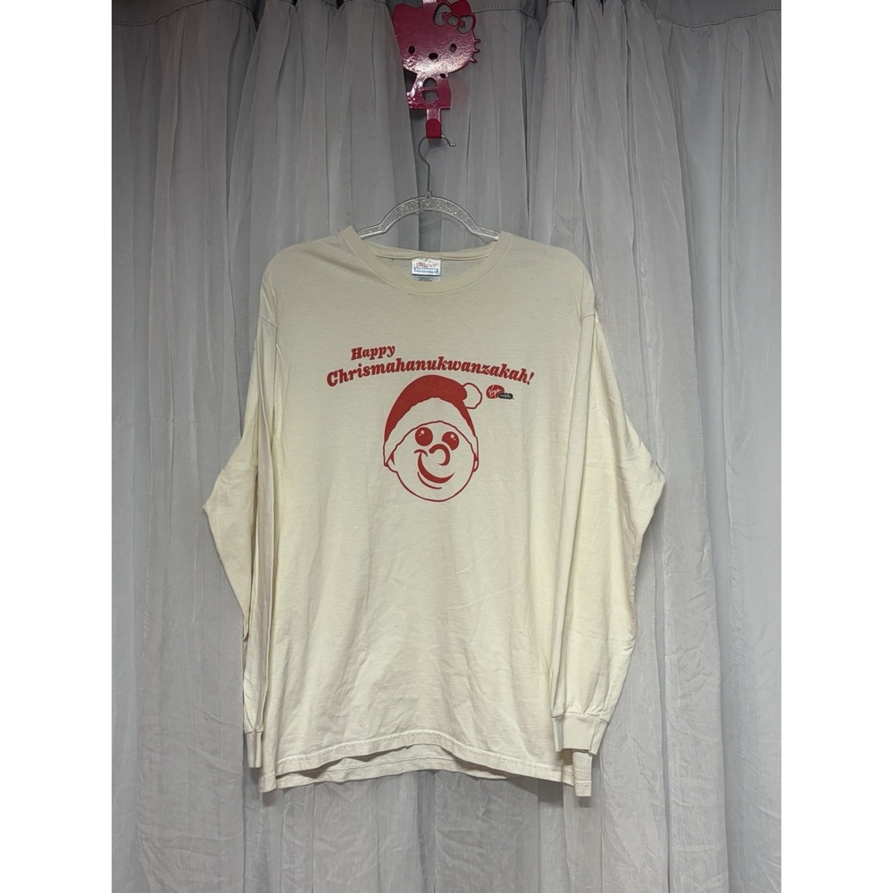 VTG 00s Hanes L LS Holiday Tee Virgin Mobile‎ Merry Chrismakwanzakah Tee Shirt